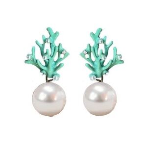 Turquoise Coral Earrings with Pearls